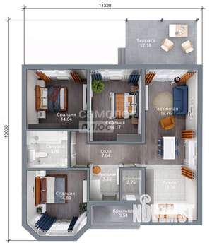 Коттедж 110м², 1-этажный, участок 6 сот.  