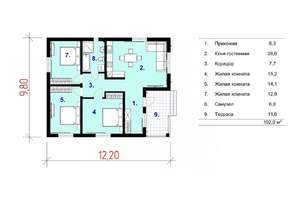 Дом 102м², 1-этажный, участок 6 сот.  