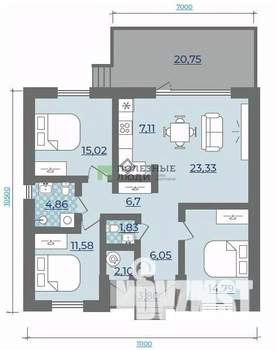 Дом 118м², 1-этажный, участок 6 сот.  