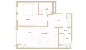 1-к квартира, вторичка, 62м2, 4/7 этаж
