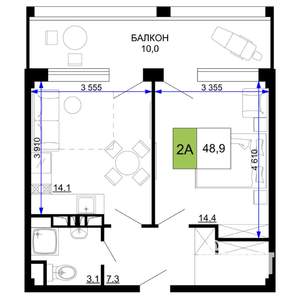 2-к квартира, строящийся дом, 49м2, 8/9 этаж