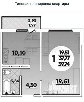 1-к квартира, вторичка, 39м2, 7/16 этаж