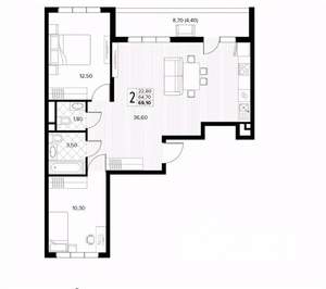 2-к квартира, вторичка, 69м2, 7/8 этаж