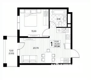 1-к квартира, вторичка, 37м2, 4/8 этаж