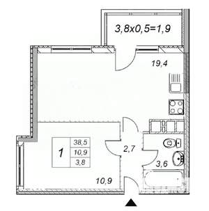 1-к квартира, вторичка, 40м2, 4/6 этаж