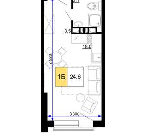 1-к квартира, вторичка, 25м2, 6/9 этаж