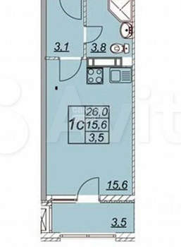 Студия квартира, вторичка, 26м2, 6/14 этаж