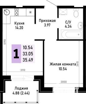 1-к квартира, вторичка, 35м2, 1/4 этаж