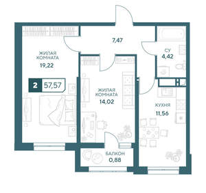 2-к квартира, вторичка, 58м2, 3/20 этаж