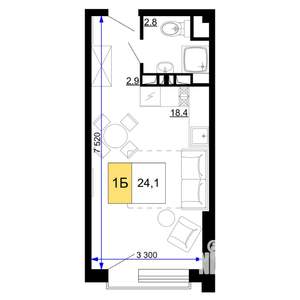 1-к квартира, строящийся дом, 24м2, 8/9 этаж