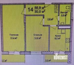 2-к квартира, вторичка, 56м2, 6/9 этаж