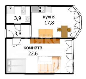 1-к квартира, вторичка, 48м2, 9/12 этаж