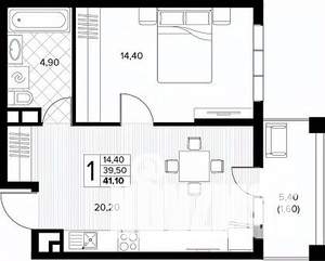 1-к квартира, строящийся дом, 41м2, 7/8 этаж
