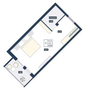 Студия квартира, вторичка, 32м2, 2/9 этаж