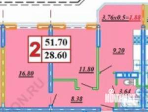 2-к квартира, вторичка, 52м2, 8/15 этаж
