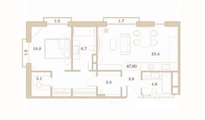 2-к квартира, вторичка, 68м2, 2/7 этаж