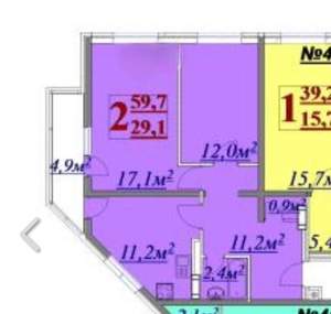 2-к квартира, вторичка, 60м2, 4/13 этаж