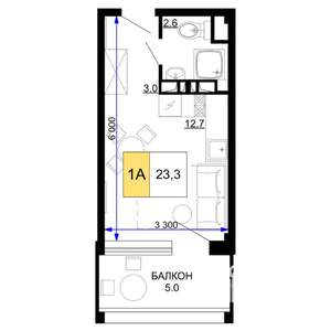 1-к квартира, вторичка, 23м2, 6/9 этаж