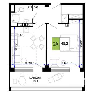2-к квартира, строящийся дом, 48м2, 2/9 этаж