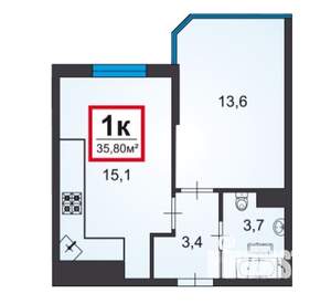 1-к квартира, сданный дом, 36м2, 10/15 этаж