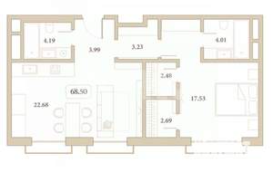1-к квартира, вторичка, 69м2, 6/7 этаж