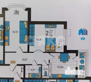 2-к квартира, вторичка, 60м2, 3/9 этаж