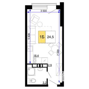 1-к квартира, строящийся дом, 25м2, 8/9 этаж