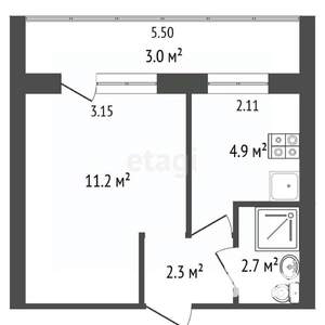 1-к квартира, вторичка, 24м2, 5/9 этаж