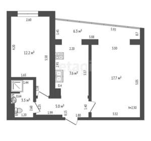 2-к квартира, вторичка, 46м2, 1/9 этаж