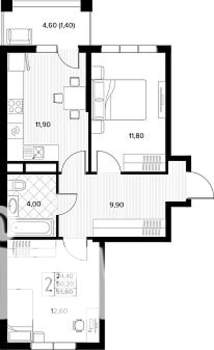 2-к квартира, строящийся дом, 52м2, 6/8 этаж