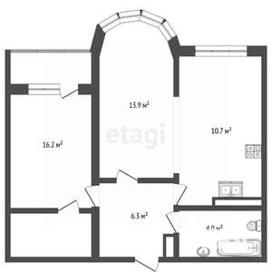 1-к квартира, вторичка, 57м2, 1/16 этаж