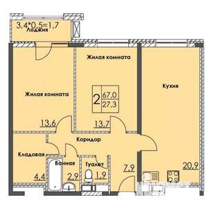 2-к квартира, вторичка, 65м2, 3/14 этаж