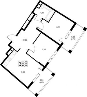 2-к квартира, вторичка, 58м2, 5/8 этаж