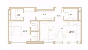 1-к квартира, вторичка, 64м2, 7/7 этаж