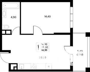 1-к квартира, строящийся дом, 41м2, 5/8 этаж