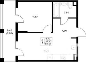 1-к квартира, строящийся дом, 39м2, 2/8 этаж