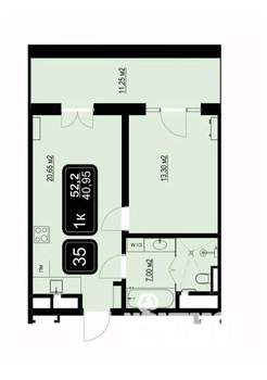 1-к квартира, вторичка, 52м2, 3/9 этаж