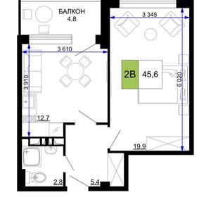 2-к квартира, вторичка, 46м2, 7/9 этаж