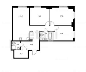 3-к квартира, вторичка, 58м2, 2/19 этаж