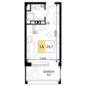 1-к квартира, вторичка, 24м2, 5/9 этаж