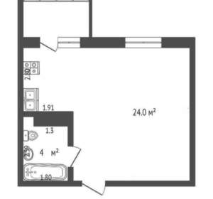 Студия квартира, вторичка, 37м2, 6/8 этаж