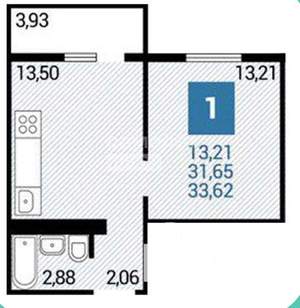 1-к квартира, вторичка, 34м2, 12/16 этаж