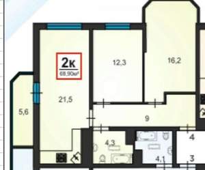 2-к квартира, вторичка, 72м2, 2/16 этаж