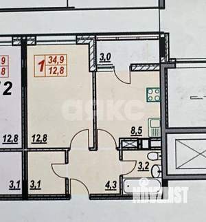 1-к квартира, вторичка, 35м2, 1/9 этаж