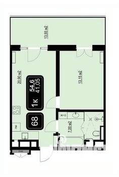 1-к квартира, вторичка, 55м2, 6/9 этаж