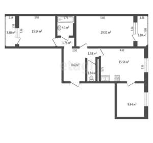 3-к квартира, вторичка, 74м2, 6/9 этаж