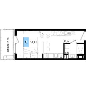 Студия квартира, вторичка, 31м2, 2/9 этаж