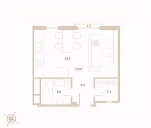 Студия квартира, вторичка, 36м2, 7/7 этаж