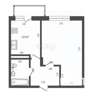 1-к квартира, вторичка, 41м2, 6/8 этаж