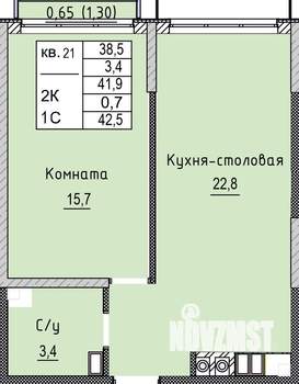 1-к квартира, строящийся дом, 43м2, 3/4 этаж